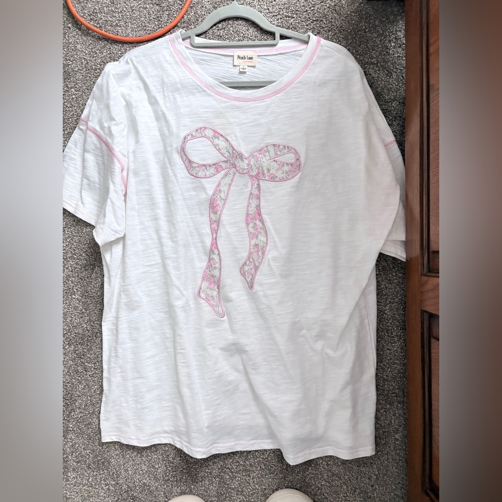 Peach Love California White and Pink Bow Tee
